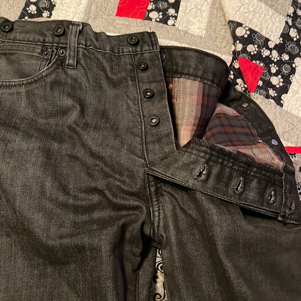 Black Levi’s two horse brand fleece lined motorcycle jeans